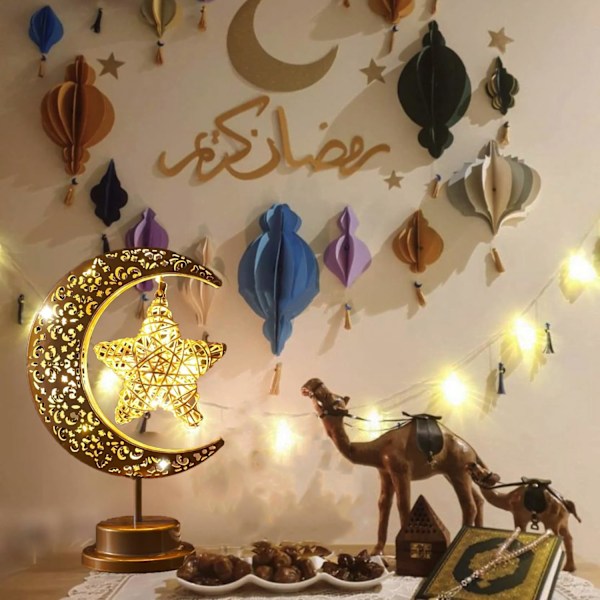 Ramadan Lys, Eid Dekorationer, Månebordslampe, Ramadan Dekorationer til Hjemmet, Eid Gaver til Børn, Familie, Batteridrevet Style 1