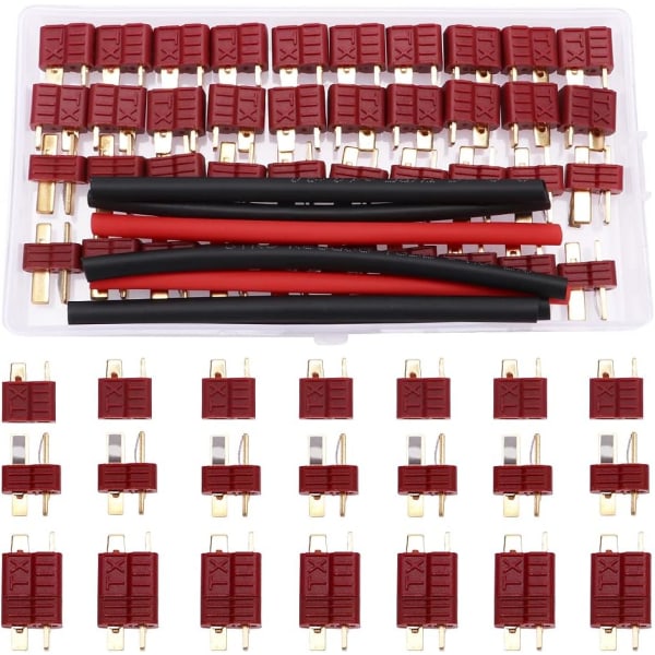 20 par Anti-Slip hane T-Plug Connectors, Deans Style hane och hona kontakt med 1 m krympslang för RC ESC batteri