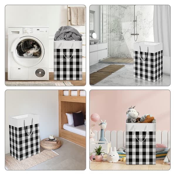 75L kleskurv, rektangulær klesorterer laget av stoff, sammenleggbar black and white checked 40*30*60cm