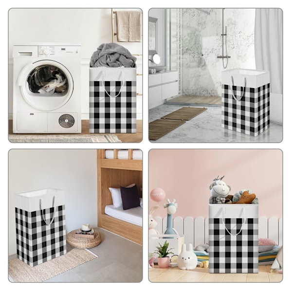 75L tvättkorg, rektangulär tvättsorterare i tyg, hopfällbar black and white checked 40*30*60cm