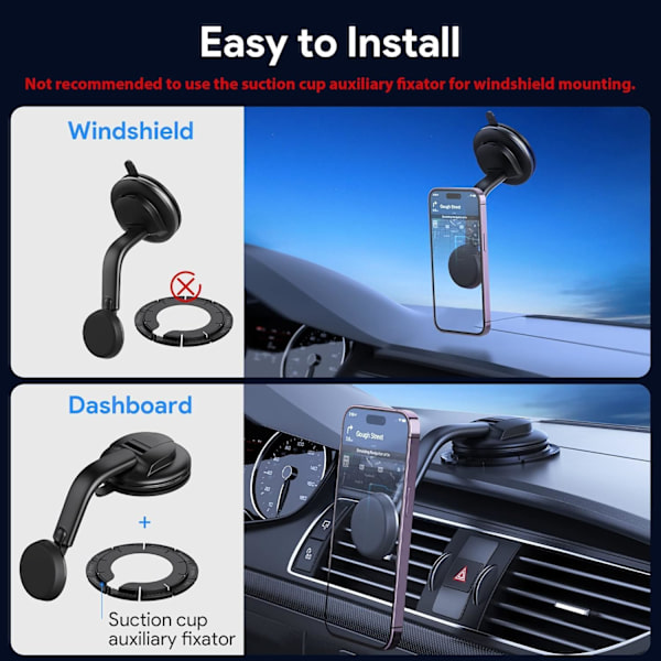 Biltelefonholder [Sterke magneter] for dashbord og frontrute Telefonholder sugekopp Egnet for iPhone Android Bilholder
