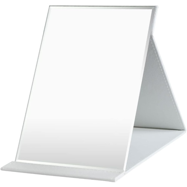 Sammenfoldelig PU læder bordplade makeup spejl, bærbar med stativ bærbart rejsespejl white 25*17.2cm