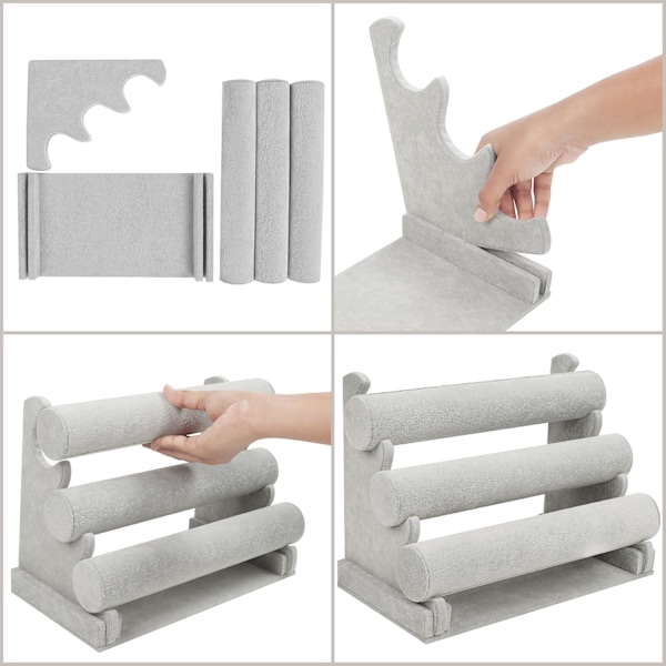 Armbandshållare/Klockställ - Grå Sammet Armbandshållare/Klockdisplayställ för Män - Armband Förvaringsorganisatörställ