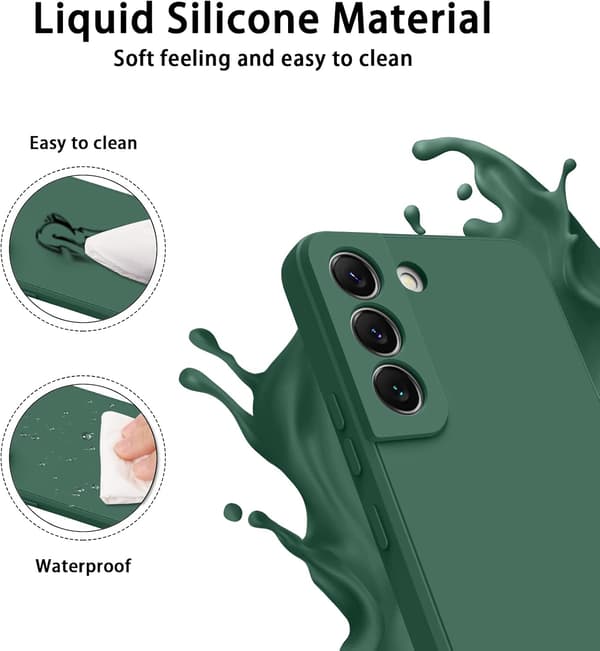 Samsung Galaxy S22 5G Flytande Silikonfodral, Stötsäkert Stötfångarskydd med Mjukt Mikrofiberfoder Skyddande Pansarskal Grön