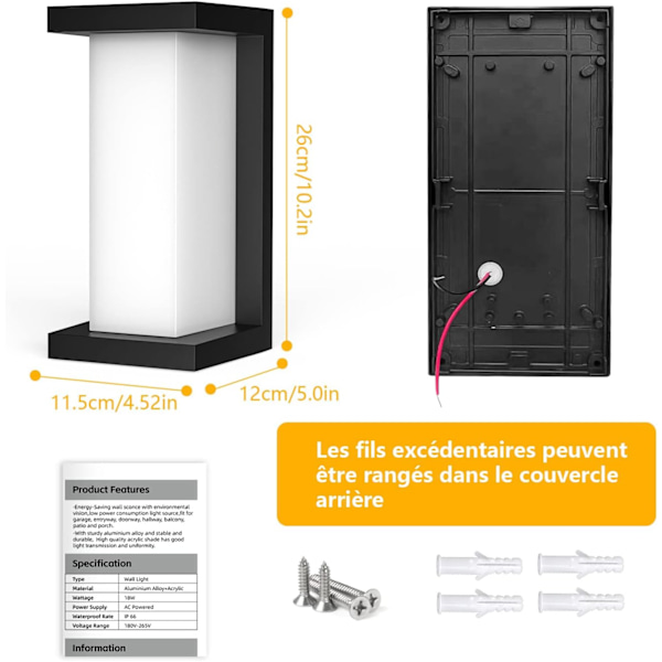 18W Udendørs Væglampe, Bevægelsessensor Udendørslampe, Vandtæt IP66 Væglampe Luminium Belysning Dekorationsbelysning, Udendørs Væglampe, 3000K