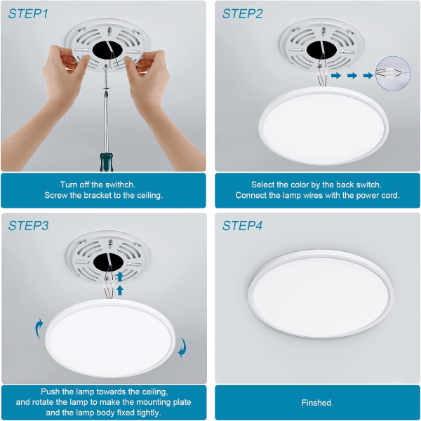 28W Rund LED-taklampe, 6500K Takbelysning, 3240LM Moderne Lys, Innendørsbelysning for Stue, Soverom, Kjøkken, Bad, Φ30CM