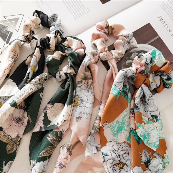 5 st satinmaterial hårscrunchies elastiska hårscrunchies
