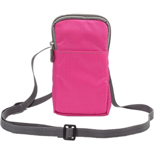 Mobiltelefon-Taljebæltetaske, Crossbody Mobiltelefonpung, Udendørs Rejse Nylon Skuldertaske, med Bæltesløjfe Karabinhage rose Red 9*16.5*3.0CM