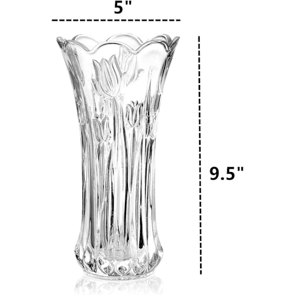 Sæt af 2 Glas Blomster Vaser, 9,5\" Store Blomster Vaser til Midtpunkter, Moderne Klar Robust Krystal Høj Cylinder Udvidet Vase