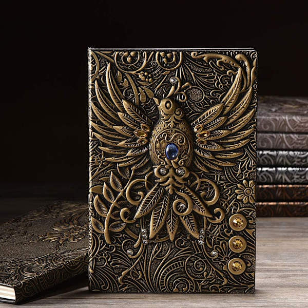 Præget læderjournal Skrive notesbog Rejsedagbog at skrive i, Phoenix gave til mænd og kvinder, med gylden klassisk pen, (Bronze) Bronze 8.4x5.7In