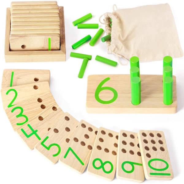 Montessori Legetøj Trælegetøj Tællestave Tal Matematik Spil med Opbevaringspose Børnelegetøj Gaver til 2-4 Årige Børn