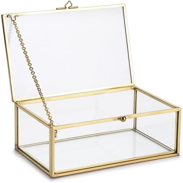 Gyllene Vintage Glaslock med Lock Rektangulär Smycken Ringar Armband Display Organizer Personlig Klar Glaslåda Gyllene Organizer