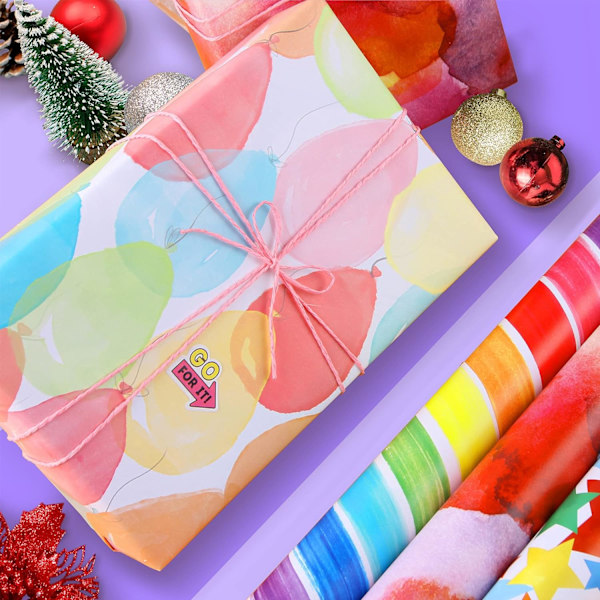 Födelsedagspresent Inslagning Papper, 6 Ark Födelsedag Inslagning Papper, Present Inslagning Brunt Papper med Etikett+Packsnöre+Dubbelsidig Tejp, 50*70CM