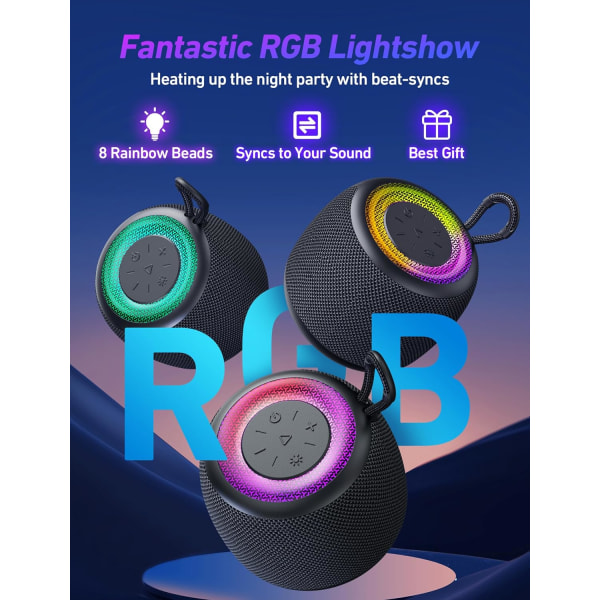 Bluetooth -högtalare Mini Bärbar trådlös utomhushögtalare med RGB-ljus 360° Surround Stereo Bas Bluetooth V5.3