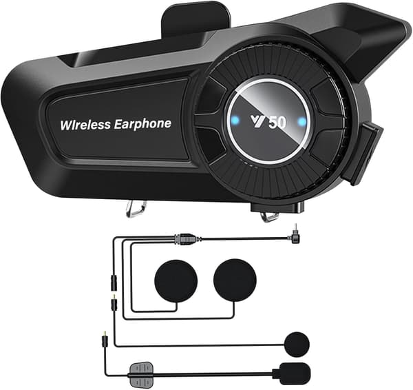 Motorcykel Intercom Bluetooth-enhet med ratt för motorcyklar, brusreducering DSP&CVC/IPX6 Vattentät/Micro Wireless 5.3