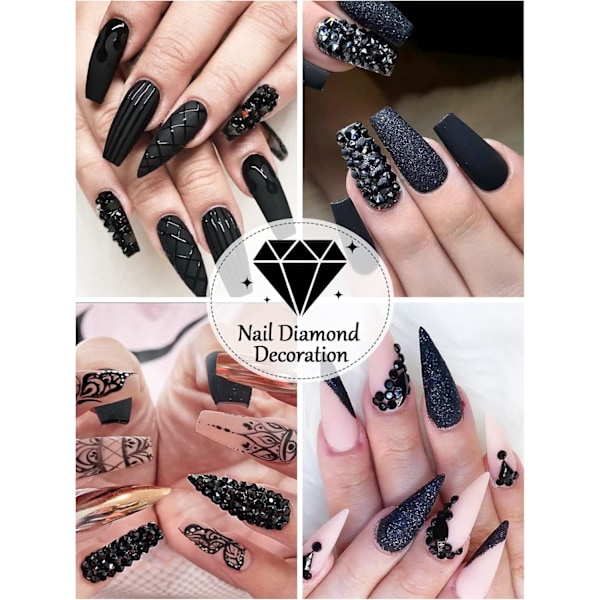 6 celler Mode Nail Art Rhinestones Glitter Diamanter Tips 3D Tips DIY Dekoration Jet Black Nail Rhinestones Nail Juveler Dekoration