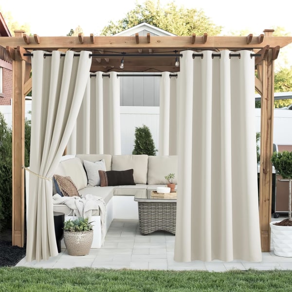 Udendørs Gardin, Mørklægningsgardin til Terrasse Pergola Arbor med Øjelet Termisk Isolering Anti Kulde Anti UV, Sæt af 2 132*244cm