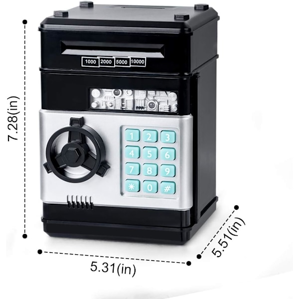 Digital Spargris Mini ATM Säker Pengabox för 3 4 5+ Åriga Barn, Kontanter Mynt Sparbox Säker Pengabox för Pojkar Flickor Black