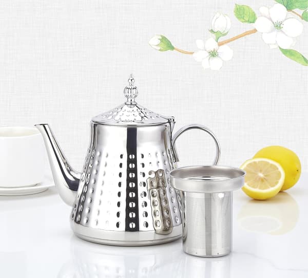 1200ml, Tekanne i rustfritt stål med avtakbar infuser, Komfyrtekanne silver