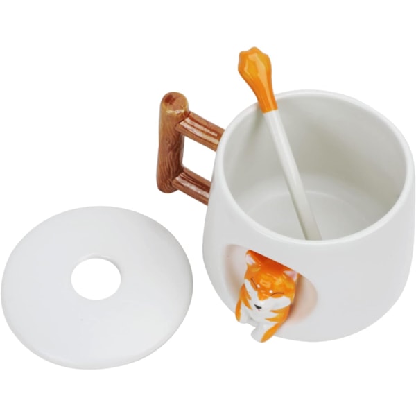 3D Söpö Koirakahvimuki Keraamiset Teekupit Kannella ja Lusikalla Sarjakuva Shiba Inu Kuppi Upotettu Eläin Ulkopuolella Aamumuki 420ML White
