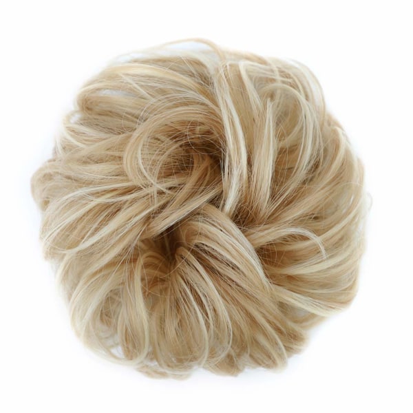 1 stk. Messy Hair Bun Hår Scrunchies Extension Curly Wavy Messy Syntetisk Chignon til kvinder Updo Hairpiece Ash Blonde & Bleach Blonde##