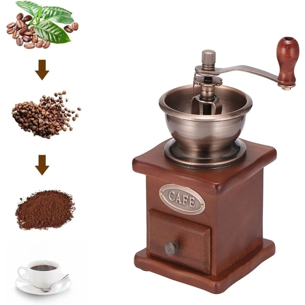 Manuell kaffekvarn, justerbar Grovhet Kaffekvarn Kvarn Kaffebönkvarn Vintage antik trähandkvarn Handhållen