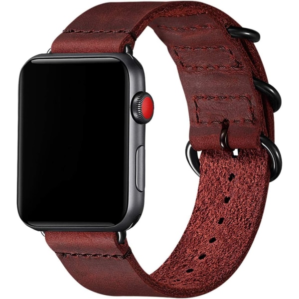 Vintage læderbånd, der er kompatible med Apple Watch-bånd, ægte læderretrorem, der er kompatibelt til mænd, kvinder iWatch SE Series 7/6/5/4/3/2/1 Wine Red/Black 42mm 44mm 45mm