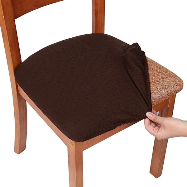 Stretch Jacquard Matstolsöverdrag, Avtagbara Tvättbara Anti-Damm Matsalsstol Sittdyna Överdrag med Band - 2 st Chocolate
