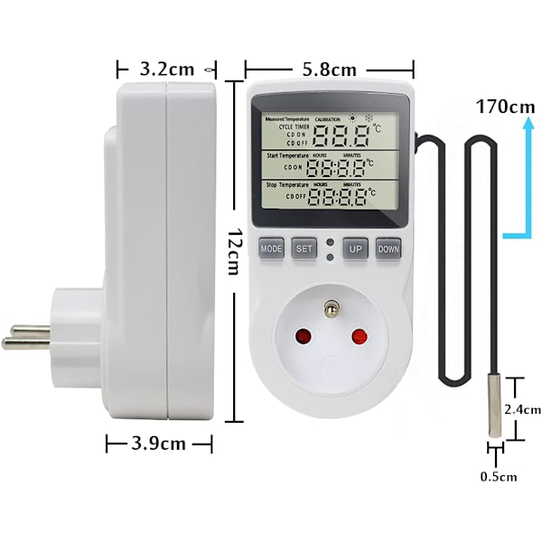 Digital termostat temperaturregulator stikkontakt 230V 16A med sensor varme køleskab termostat regulator til drivhus reptil terrarium