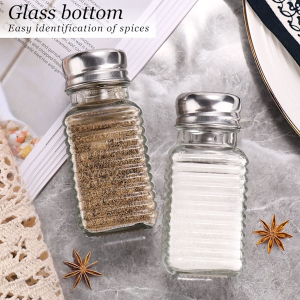 Glass Salt og Pepper Shaker Set, Rektangulært Salt Shaker Set