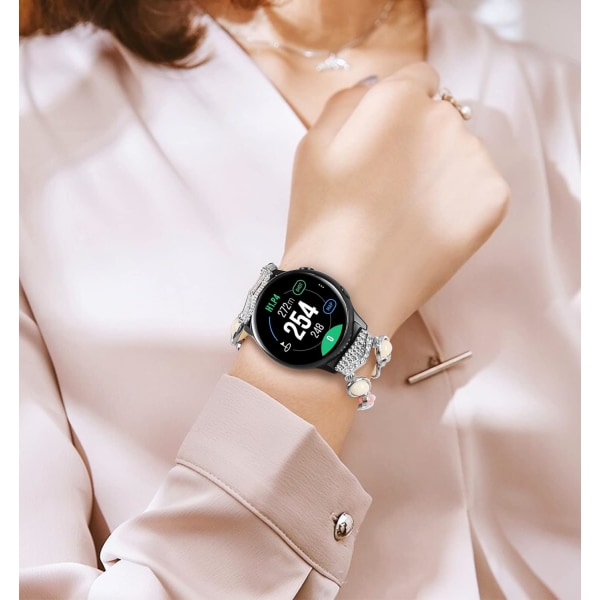 Perle Fashion Band Kompatibel med Samsung Galaxy Watch Active 2/Galaxy Watch, Elastisk Perle Nat Luminous Perler Band Rem til Piger, Sølv