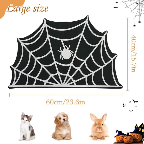 Halloween kæledyrsfodermåtte 60x40 cm, Spindelvæv Katte- og Hundeskål Dækkeserviet, Skridsikker Hurtigtørrende Nem at Rengøre Foder- og Vandmåtte