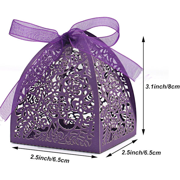 Laserutskurna Ros Candy Boxes, Favor Boxes 2.5\"x 2.5\"x 3.1\", Presentaskar Bröllopsdusch Jubileum Födelsedagsfest Bröllopsgåva Purple 2.5 "x 2.5 "x 3.1 "/6.5 x 6.5 x 8 cm