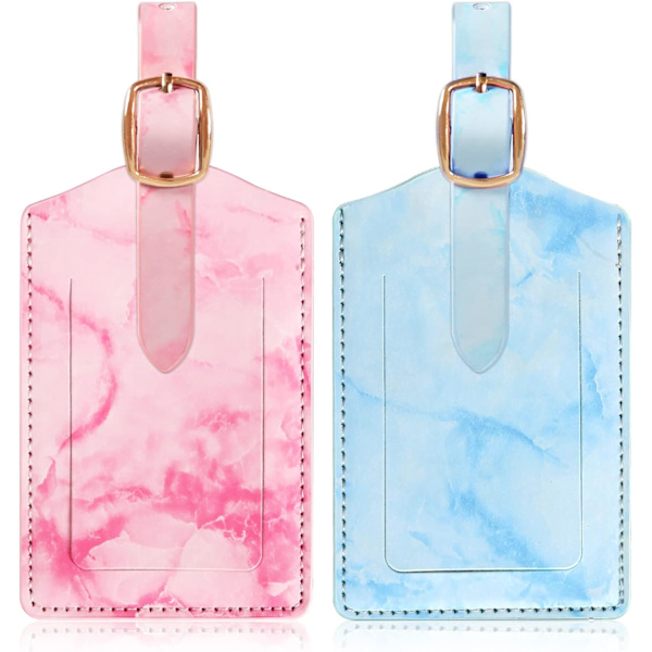 Matkatavaramerkit 2/4 pakkaus, Matkatavaroiden turvallinen merkinnät, PU-marmori matkatavaramerkit, Matkalaukun tunnusmerkkisarja, katoamisen estämiseksi blue.pink