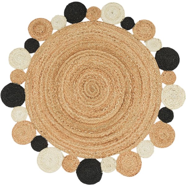 Rund Matta Vardagsrum Jute Etnisk Mönster Boho Modern Handgjord Naturlig Matta, Storlek: 120 cm Rund,