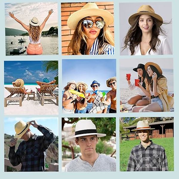 Hatter i Straw, Sommer Solhatt, Bred Bremm, Foldbar, Unisex, En Størrelse, Strandhatt C beige + milk white