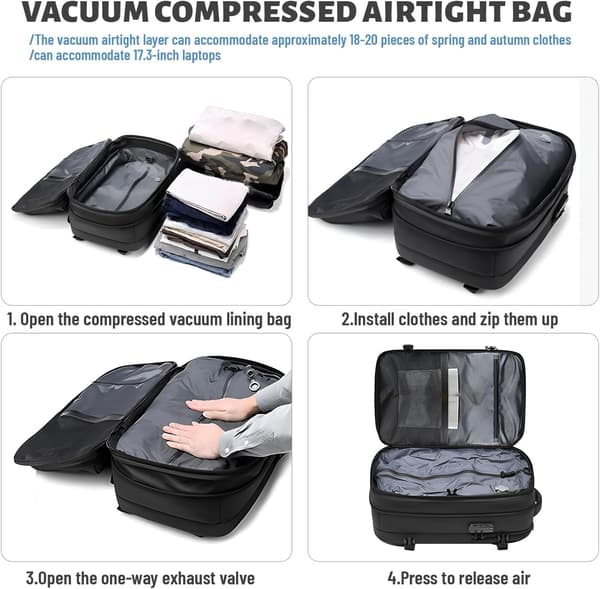 Vakuumförseglad Ryggsäck – Vattenresistent Expanderbar Vacpack med Kompression Stöldskyddsryggsäck med Airbag för Resor