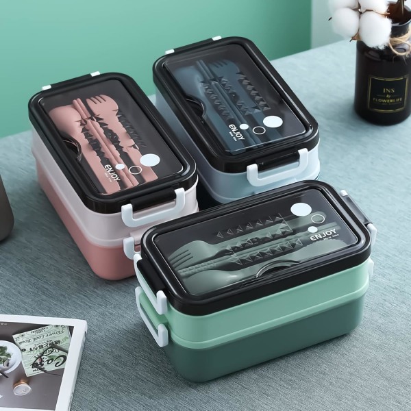 Bento Lunsjboks, Mikrobølgeovn Kan Brukes, Leveres Med Tredelt Bestikksett, Flott For Camping, Arbeid pink