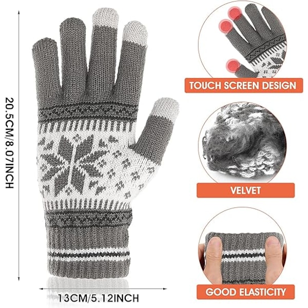 1 Par Vinter Touch Screen-Vantar, Snöflinga Tryckt Vinter Tjocka Stickade Vantar Textning Vantar Varma Touchscreen Vantar