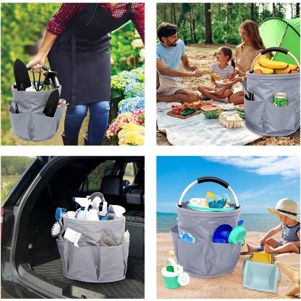 Haveopbevaringstaske til Havearbejde, Haveværktøjstaske, Multifunktionel Opbevaringstaske til Udendørs Picnic Organizer, Bils Rengøring Opbevaring grey