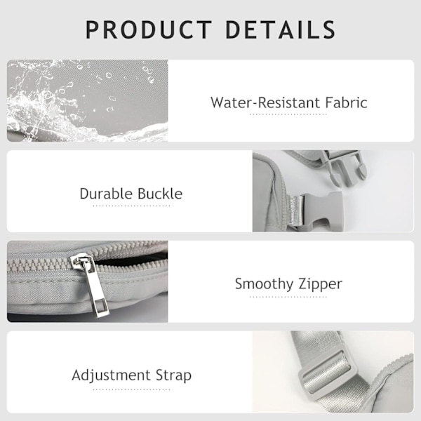 Crossbody Fanny Pack til kvinder og mænd, Everywhere bæltetaske med justerbar rem, til udendørs vandreture, løb, rejser og afslapning gray
