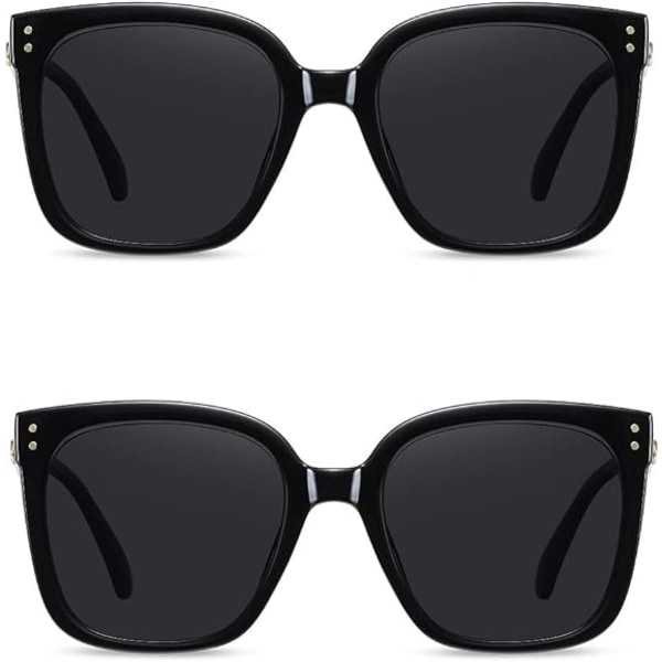 2 kpl Aurinkolasit Naisille Miehille Vintage Suuret Kehykset Naiset Varjot UV400 Aurinkolasit black+black(2 Pack)