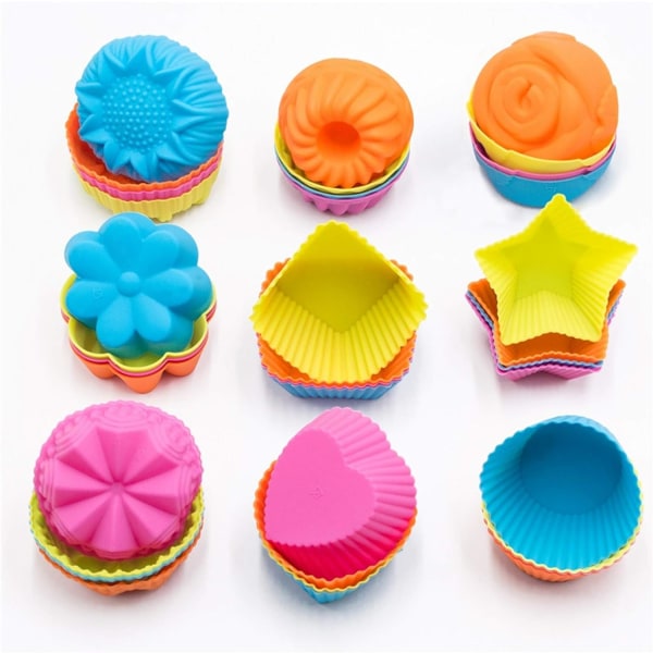 Silikone Cupcake Bageforme, 36 Pakke Non Stick Kageforme, 9 Former Genanvendelige Silikone Muffinform til Bagning, Silikone Muffinforme