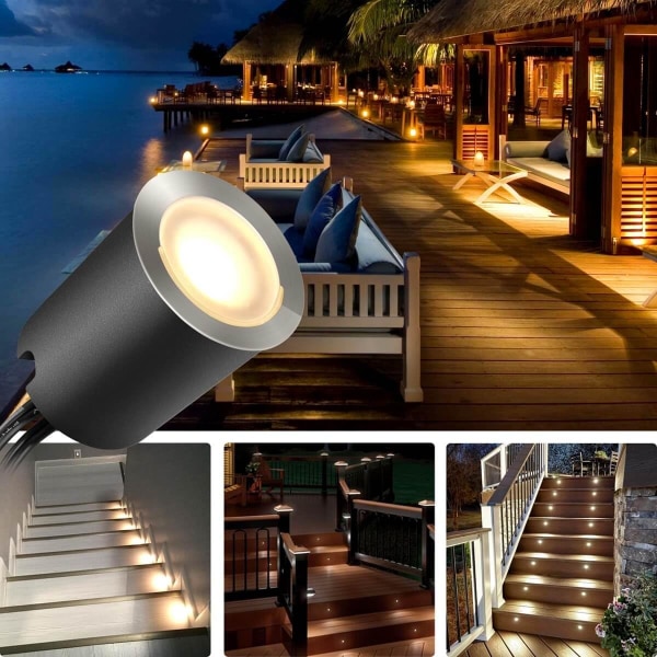 16 stk. Udendørs LED-spotlights, IP67 Vandtæt, Ø 32mm, Indbyggede Spotlights til Terrasse Swimmingpool Have (Med EU-stik, Varm Hvid, 2800k)