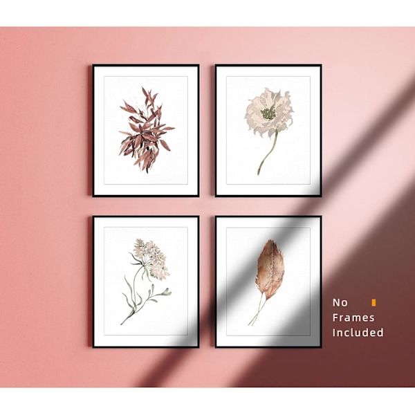 Växtposter Boho Art Botaniska Tryck Väggdekor, 8x10 Oinramad Poster Canvas Tryck Dekoration Set om 4, för Vardagsrum