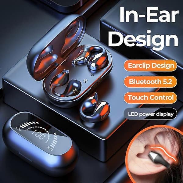 Typ D S03 TWS Bluetooth 5.2 Öronklämma Hörlurar Digital Display Smart Touch Trådlös Stereo Musik