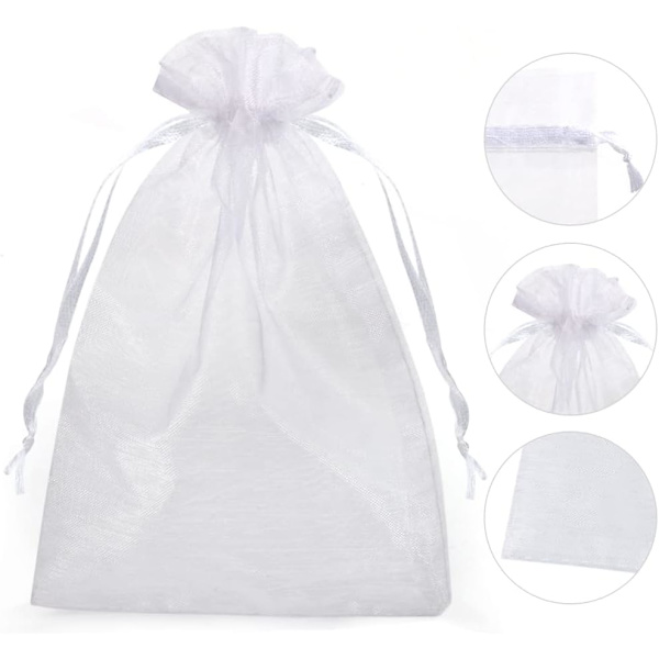 50 stk hvite organzaposer, 20*30 cm store gaveposer, for gjennomsiktig julegodteri gavepose, smykkegavepose bryllupsgaver dåp