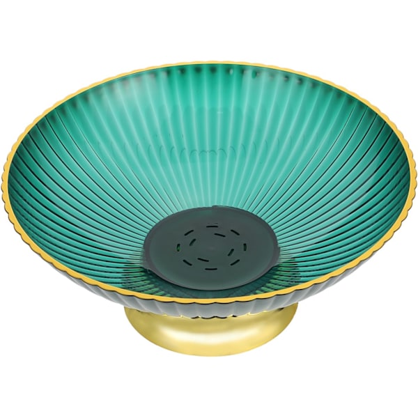 Rund Frugtskål med Fødder, Grøn Nøgleskål med Drænhuller, Dekorativ Bordpynt, Moderne Serveringsfad (24 cm)