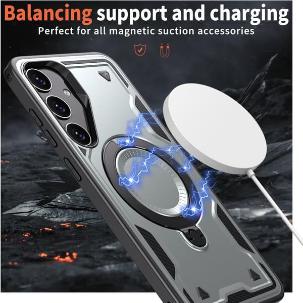 Samsung Galaxy A37 / A36 Armor Case, 360° Metallring Kickstand, Magnetisk Stötsäker Airbag Bumper, Militärklass Grå