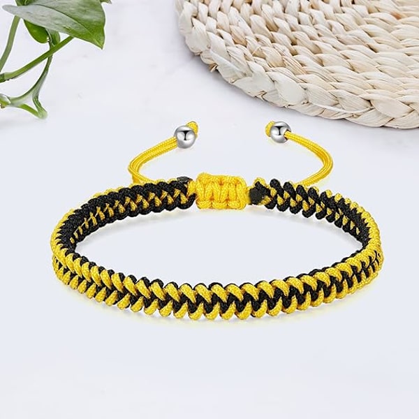 Flätad rep armband dam herr, flickor pojkar födelsedag vänskap par presenter handgjorda smycken Yellow-black